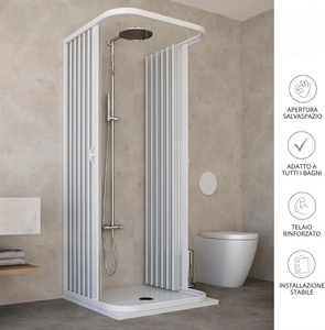 Dora Modèle Moderne 80x80x80 cm Blanc PVC Finition Laque MDF Carcasse 3 Côtés Réductibles Double Cabine de Douche Centrale Salle de Bains - Product Image 6