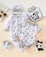 Ensemble 5 pièces pour bébé : sweat à capuche à manches courtes, veste longue en coton, combinaison de ramassage, pyjama cinq pièces, barboteuse 0-9 mois