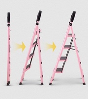 Échelle pliante rose personnalisée en fer à 4 marches avec tabourets d'échelle, conception en zigzag pour usage bureautique, capacité de 300 lb, espacement des marches de 25 cm