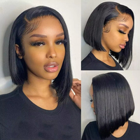 Peluca de cabello humano con bloque reemplazable, desmontable, con encaje frontal transparente 13x4, sin pegamento, corta, con cremallera, para mujeres afroamericanas