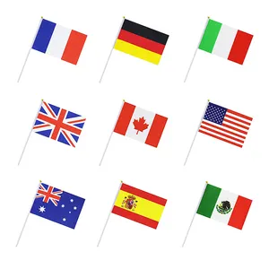 Vente en gros 100% Polyester Mini drapeau de pays personnalisé pour Fan de Football, drapeau à main de pom-pom girl et à main