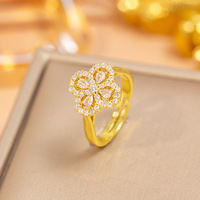 Meilleures ventes transfrontalières : Bague sophistiquée pour femme en cuivre plaqué or 18 carats avec zircon incrusté, design rétro avant-gardiste