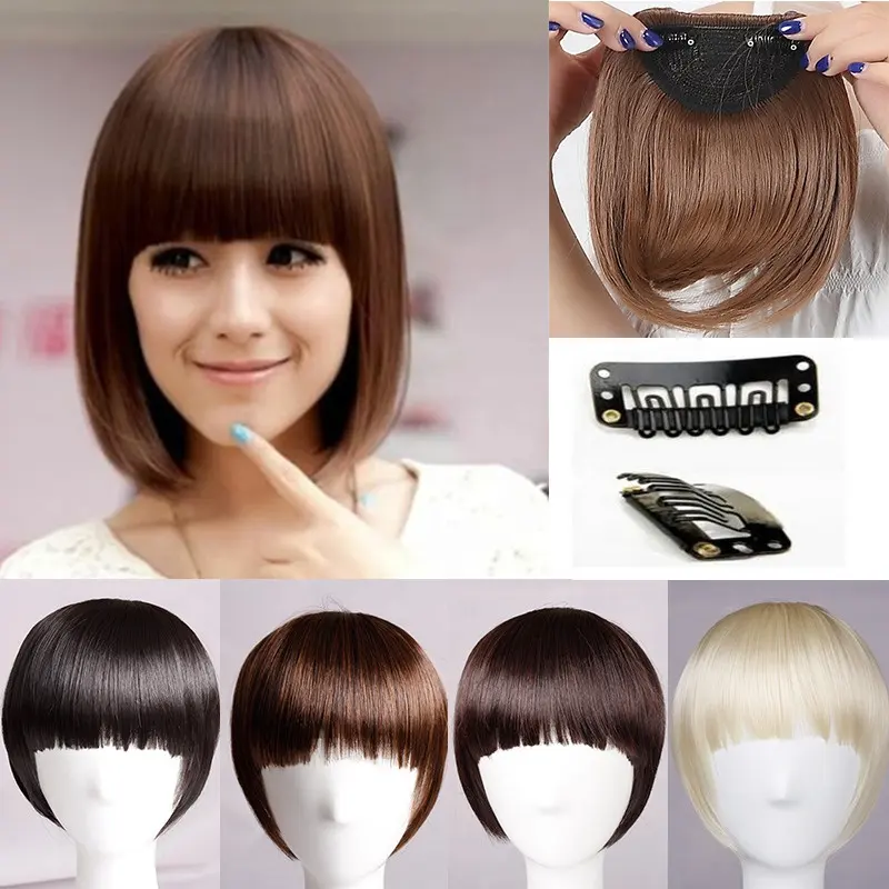 MYSURE hair bangs fringe with temple clip in bang with topper synthetic hair fringes
