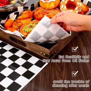 RTS 12 "X 12" コーティングワックス紙ハンバーガーサンドイッチパンレッドグリッドデリシートグリース耐性食品バスケットライナー - Product Image 6