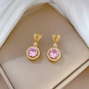 Wholesale Diamond Silver Post Needle Geometric Heart Pink Sparking Dainty Cubic Zircon Gold Stud Earrings For Women