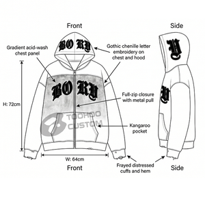เสื้อฮู้ดดี้เฟรนช์เทอร์รี่แบบหนา 400 กรัม สไตล์สตรีทแวร์ทรงโอเวอร์ไซส์ ทรงบ็อกซี่ วินเทจ ลายพิมพ์นูนแบบดิสเทรส สำหรับผู้ชาย - Product Image 4