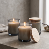Bocaux à bougies en verre gris fumé avec couvercles en bois 8oz 10oz 12oz – Contenants vides pour la fabrication de bougies parfumées – Emballage en gros