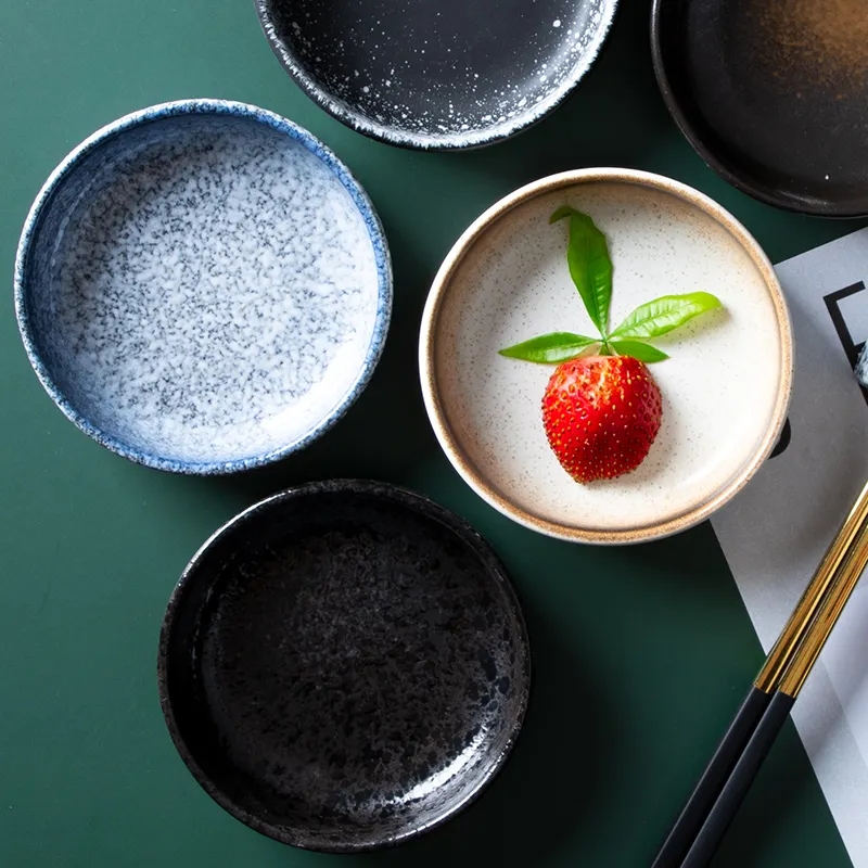 Plato pequeño de cerámica con forma redonda para salsa de soja, vajilla de estilo japonés de 3,5 pulgadas para restaurante y boda