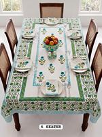 Nappe de table moderne en coton 100% imprimée à la main avec serviettes pour 6 personnes