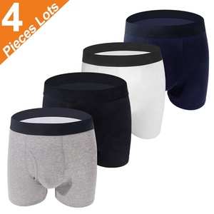 Ingrosso 4 Pezzi/<span class=keywords><strong>Lotto</strong></span> <span class=keywords><strong>Boxer</strong></span> da <span class=keywords><strong>Uomo</strong></span> in Cotone, Lunghezza Interna 5 Pollici, Taglie Forti, Ropa De Hombre, Slip <span class=keywords><strong>Boxer</strong></span>, Intimo Maschile con Logo Personalizzato - Product Image 2