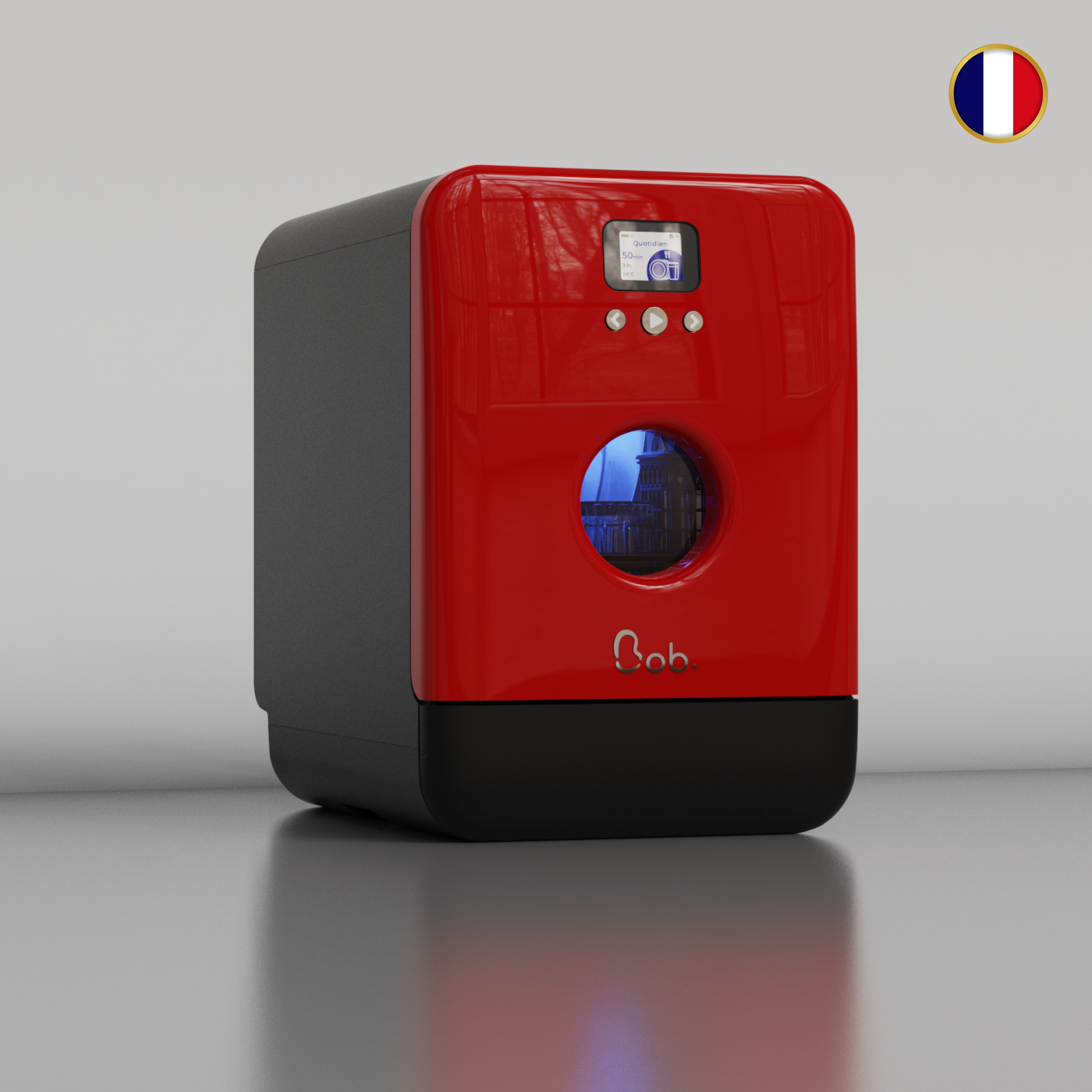 French-made High Quality Premium 3-Place Smart Dishwasher Eco-Friendly Compact Countertop Red for RV Hotel Household Plastic