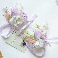 Corsage de poignet et boutonnière en tulipes artificielles blanches en EVA, faites à la main, style européen, accessoire de tenue pour invités de mariage et de fête