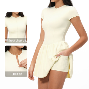 Nouvelle Robe <span class=keywords><strong>de</strong></span> Tennis 2026 à Demi-Zip Manches Courtes Coupe Trapèze Taille Ajustée Séchage Rapide avec Poches Latérales Effet Seconde Peau pour le Tennis et le Pickleball - Product Image 6