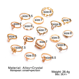 Lot de 17 bagues bohèmes géométriques en cristal, style vintage, en alliage, avec opale dorée, pour femme, bijoux fantaisie, cadeau - Product Image 4