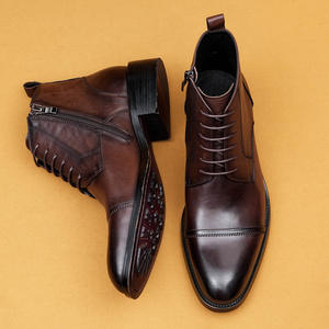 Bottes pour hommes en cuir rétro britannique à bout pointu et à semelle épaisse, nouvelle collection automne-hiver - Product Image 2