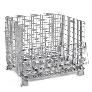 Contenedor de Almacenamiento de Carga, Carro de Lavandería, Malla de Alambre Soldada, Plegable, Apilable, con Cierre, Puerta Semiabierta, Acabado Galvanizado, Caja para Palés - Product Image 6