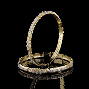 Miralisse Teardrop Lab Diamond <b>Bangles</b> Hybrid-Motif Sculpted Whimsy 14K Yellow <b>Gold</b> 9.20 Ct. VVS2 Clarity - Product Image 2