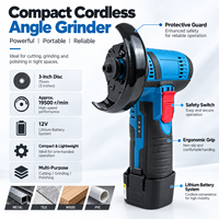Mini-meuleuse d'angle sans fil HJT 12V rechargeable Li-ion avec moteur à balais – Légère pour la découpe, le polissage et le meulage domestique