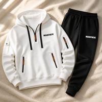 Conjunto de chándal de punto gofrado para hombre con capucha, media cremallera, doble cremallera, bolsillo canguro, bolsillo en la manga y pantalones jogger, estilo urbano, hecho a medida