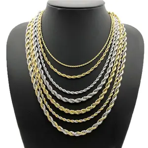 2mm 3mm 4mm 5mm Hip Hop Rope Necklace Stainless Steel Twist Chain Gold Plated Rop Chain