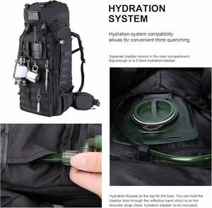 Sac à dos tactique 75L avec cadre externe, système MOLLE, nylon, unisexe, trekking, camping, survie, voyage, noir - Product Image 6