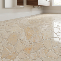 Carrelage en mosaïque de galets modernes en marbre et verre de forme irrégulière, couleur beige travertin