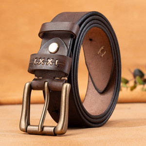 Ceinture en cuir de vachette véritable pour homme, style vintage, effet vieilli, tendance, avec boucle à ardillon, pour jeans - Product Image 4