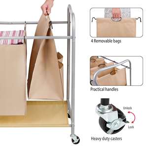 3 Section <b>Laundry</b> Sorter with Rolling Wheels, 3 <b>Bag</b> <b>Laundry</b> Hamper Cart and Removable <b>Bag</b> with 4 Side Pockets for Extra Storage - Product Image 5