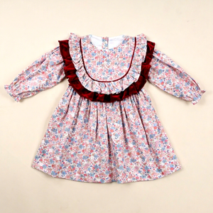 3D Pattern Red Accent Neck Casual Girl ODM Kids Smock Dress Customized Printed 100% Cotton A-Line <b>Winter</b> Wholesale BB3247 - Product Image 1