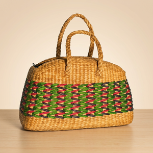 <b>Straw</b> Bohemian Tote <b>Bag</b> With Colorful Panelled Weave Pattern Zipper Closure Casual Shoulder Handbag For Daily Use All Seasons - Product Image 2