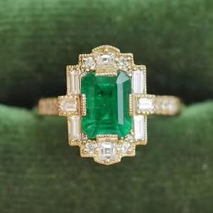 Anillo de Diamantes con Corte Esmeralda para Mujer, Anillo de Compromiso con Forma Geométrica, Verde Oliva, Azul Lago, Origen Yiwu CY1167 - Product Image 1