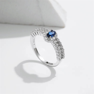 Chất Liệu Bạc 925 Lấp Lánh Màu Xanh Hoàng Gia Hình Bầu Dục CZ Nhẫn Cao Cấp Cổ Điển Kỷ Niệm Ngày Cưới Mỹ Trang Sức Nữ Quà Tặng - Product Image 6