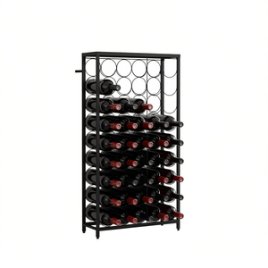 Porte-vin en fer forgé noir, 45 bouteilles, 21,3x7,1x39,4 pouces, unité de rangement, style industriel, résistant à la rouille - Product Image 1