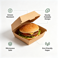Boîte à hamburger en kraft écologique biodégradable, boîte à clapet de qualité alimentaire recyclable pour la vente à emporter, la restauration en gros
