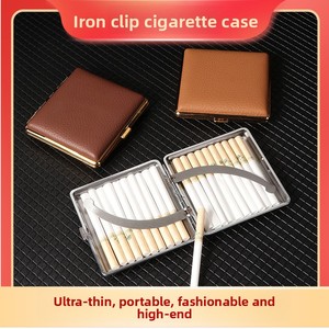 Étui à cigarettes <span class=keywords><strong>en</strong></span> <span class=keywords><strong>cuir</strong></span> véritable <span class=keywords><strong>de</strong></span> qualité supérieure, 20 pièces, avec cadre métallique, <span class=keywords><strong>en</strong></span> <span class=keywords><strong>cuir</strong></span> <span class=keywords><strong>de</strong></span> vachette, élégant, magnétique, <span class=keywords><strong>pour</strong></span> hommes - Product Image 5