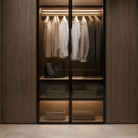 Armoire sur mesure avec portes en verre, éclairage LED, verre fumé, 3 tiroirs, pour chambre à coucher, salle à manger, rangement, montage facile