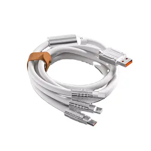 2023 Fábrica 3 Em 1 Cabo De Fio 180 Graus Rotatable Zinc Alloy Data Cable 120w 6a Liquid Silicone Cell Phone Charging Cable Line