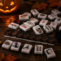 Jeu de Mahjong Américain en Acrylique Double Couche à Motif Citrouille d'Halloween, 32*22*12.5mm, 144 Tuiles, pour Fêtes et Loisirs