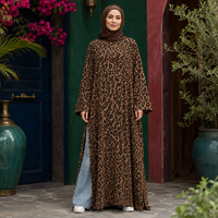 Abaya imprimée léopard, coupe ample, robe longue à enfiler, fente latérale, manches longues, tenue modeste, personnalisable OEM ODM