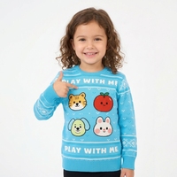 Pull de Noël moche en acrylique tricoté vintage à motifs animaux de dessin animé et fruits, imprimé « Play With Me », style nordique, pour enfants