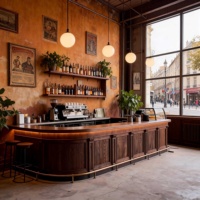 Comptoir de bar en bois massif de style médiéval pour les cafés, les restaurants BBQ, les caisses, les magasins de vêtements, les bureaux d'accueil - Sur mesure