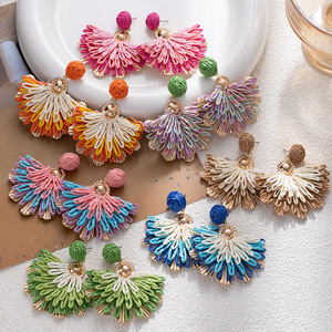 <span class=keywords><strong>Boucles</strong></span> <span class=keywords><strong>d</strong></span>'<span class=keywords><strong>oreilles</strong></span> pendantes en raphia tressé à la main, style ethnique, fleurs colorées, haut de gamme, bohème, pour femme, idéales pour les voyages et la photographie de vacances - Product Image 1