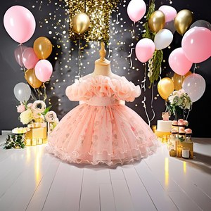 Robe Tutu Fleurie Meiqiai 2025 Nouvelle Collection pour Bébé Fille, Robe de Bal Rose à Col Rond Style Formel pour Anniversaire et Mariage - Product Image 1