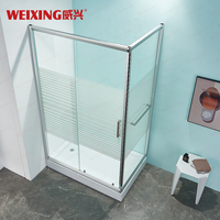 Nouvelle cabine de douche coulissante moderne en verre trempé givré à rayures avec cadre en alliage d'aluminium pour salle de bain