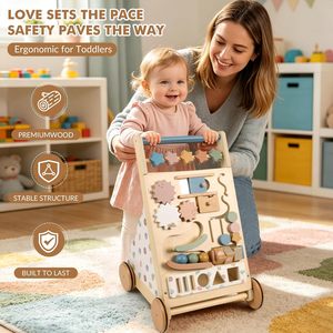 Centre d'activités Montessori en bois pour enfants, trotteur d'équilibre, chariot à pousser, jouets pour bébés de 0 à 3 ans, charge maximale 10 kg - Product Image 5