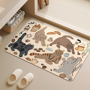 Tapis de bain rectangulaire antidérapant en fibre de polyester, motif chat de dessin animé mignon, pour salle de bain, cuisine, chambre à coucher, décoration - Product Image 5