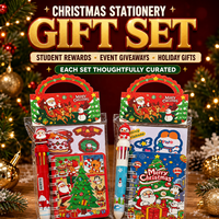 Ensemble de papeterie de Noël, boîte cadeau portable, stylo 10 couleurs, carnet spirale A7, autocollant, marque-page magnétique, souvenir, 9 styles mignons et miniatures