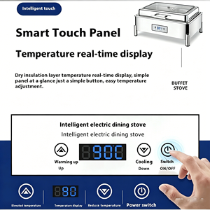 FLEY Réchaud de Buffet Électrique Hydraulique Premium 9L en Acier Inoxydable avec Couvercle en Verre Doré/Argenté pour Hôtels, Restaurants et Buffets - Product Image 2