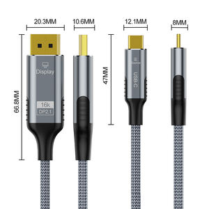 Câble adaptateur convertisseur A337-1 haute résolution 16K Ultra HD affiche DP 2.1 USB-C veste en PVC pour amplificateur de haut-parleur de moniteur - Product Image 2
