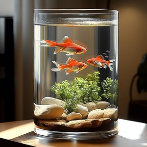 Aquarium en acrylique transparent de type verre pour poissons rouges, petite taille, forme cylindrique, aquarium incassable, table de salon - Product Image 4